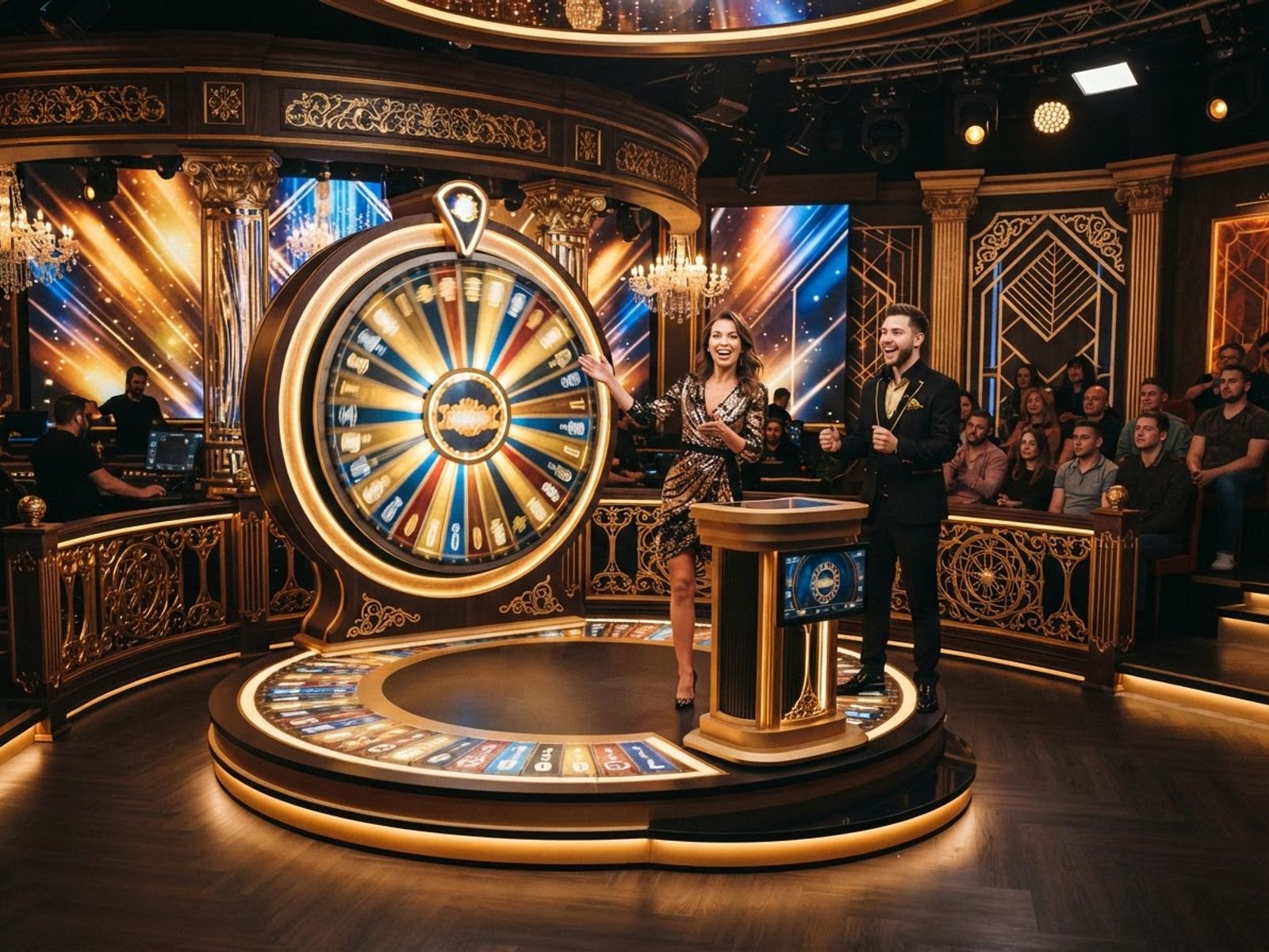 Game show live casino studio set with lights