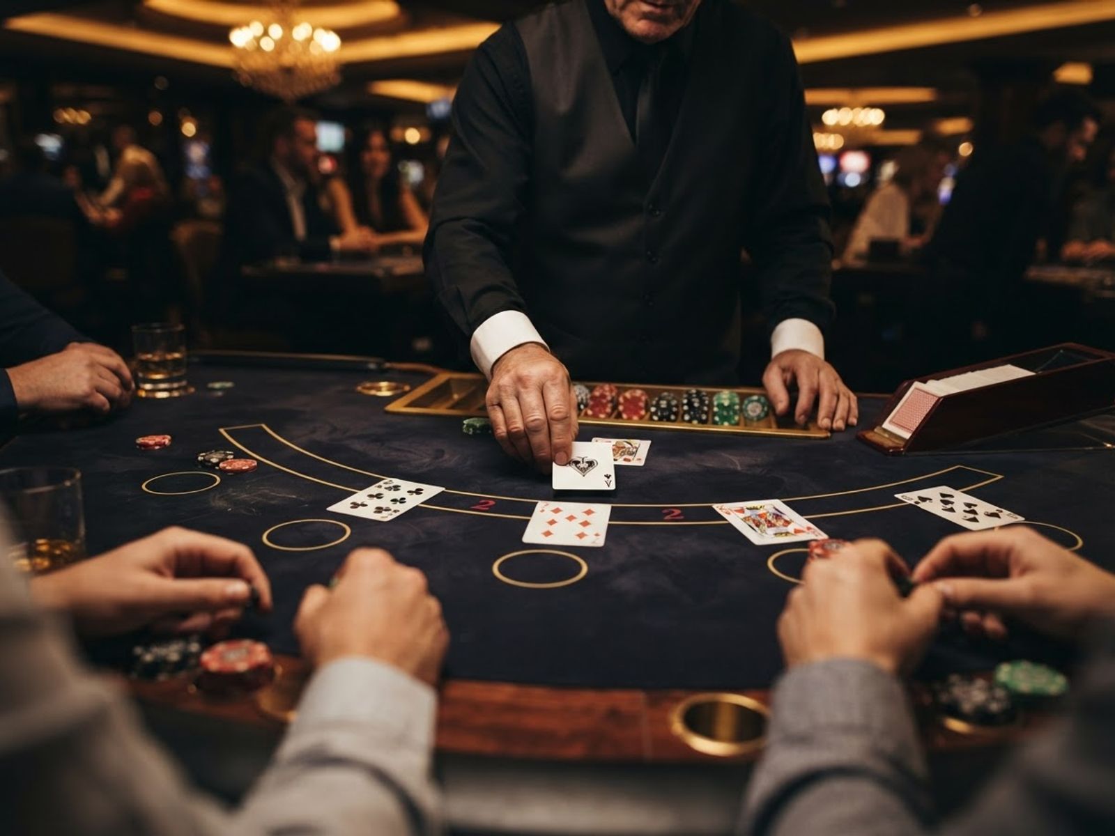 Blackjack live table with cards being dealt