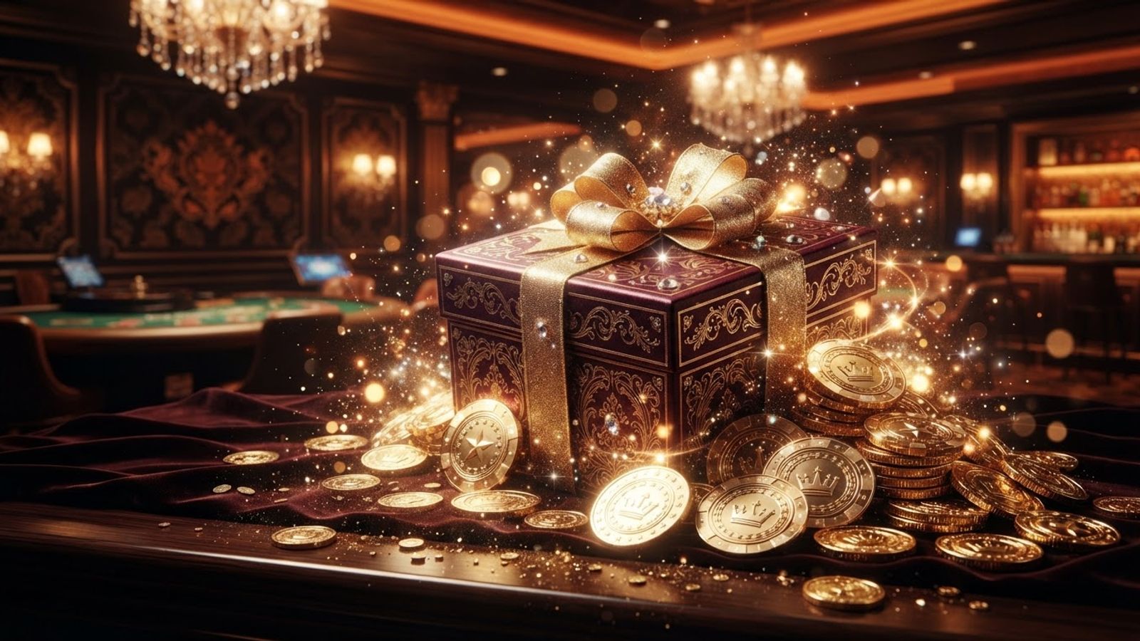 Welcome bonus offer with golden coins and gift