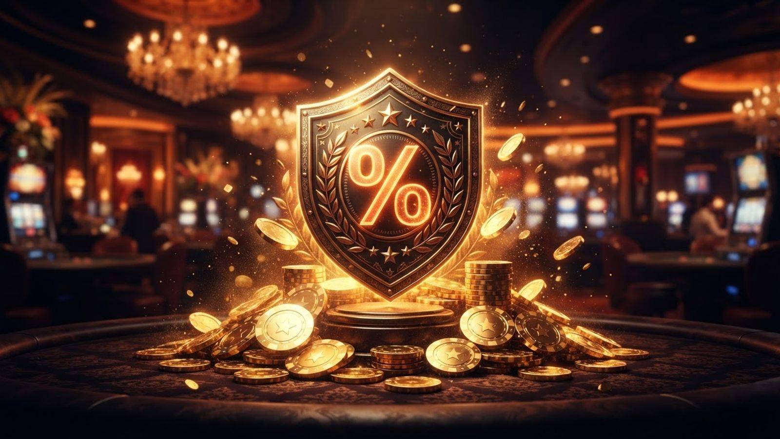 Cashback bonus with shield and coins symbol